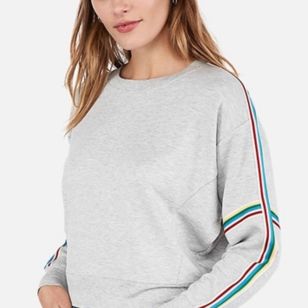 CROPPED RAINBOW STRIPE VARSITY SWEATSHIRT